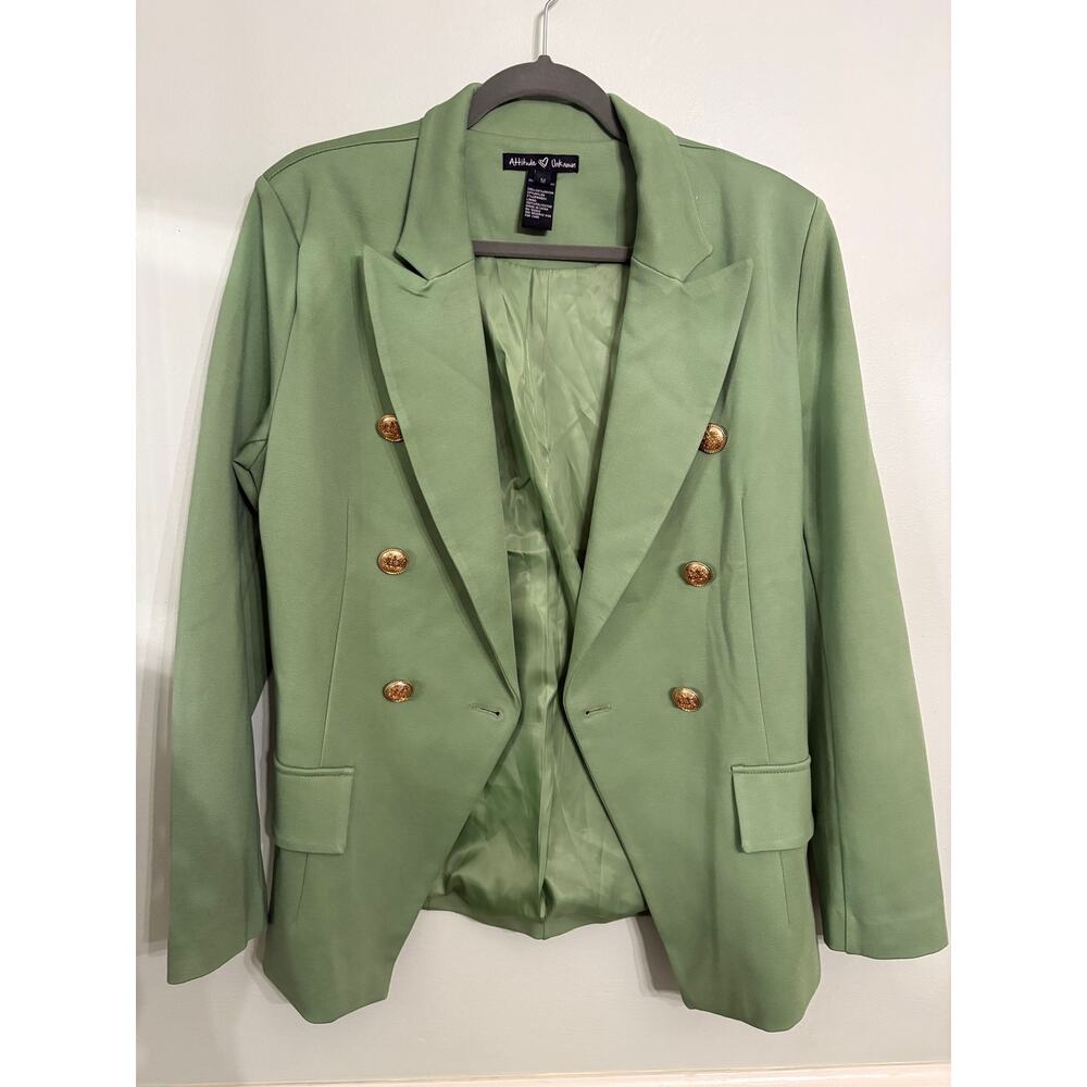 Attitude Unknown Mint Green Double Breasted Blazer with Gold Buttons - Size M